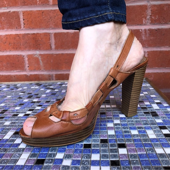 Franco Barbieri high heeled platform peep toe slingback sandals - Picture 1 of 9